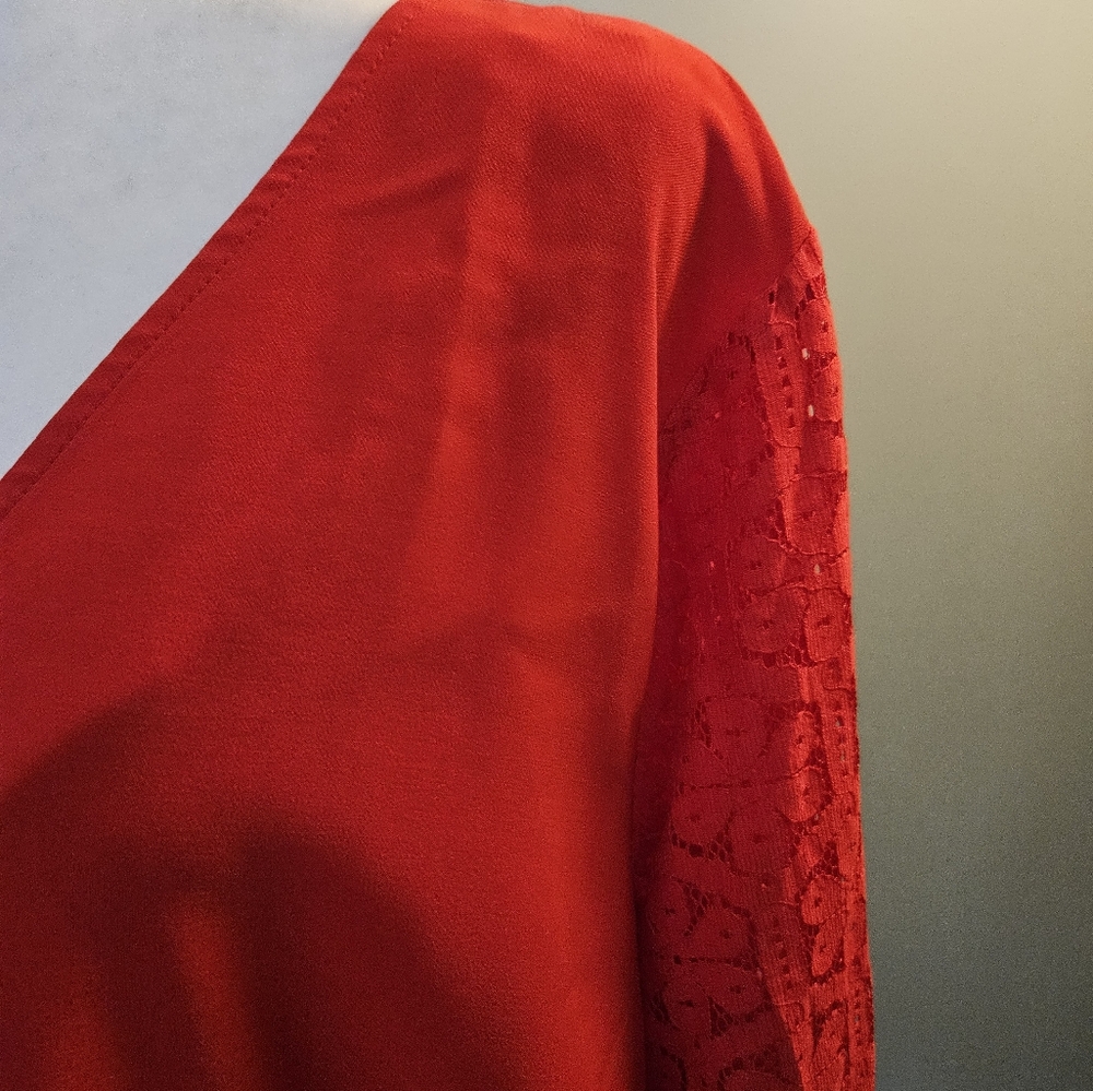 The Limited Red Lace Sleeve Blouse Women's Size 2x New With Tags - Picture 5 of 14